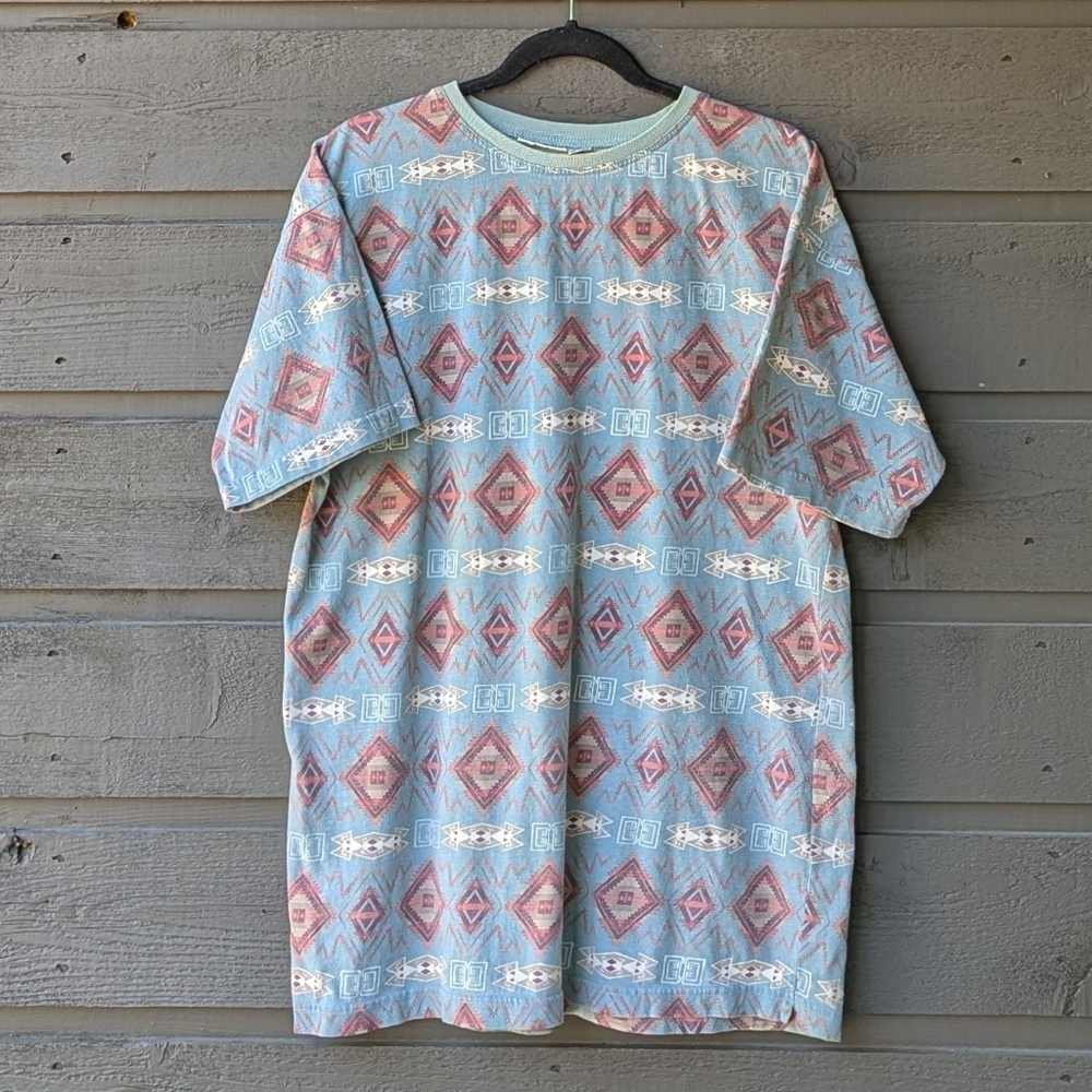 VTG 80s Chico's Design 100% Cotton Tribal Pattern Short Sleeve T-Shirt Medium